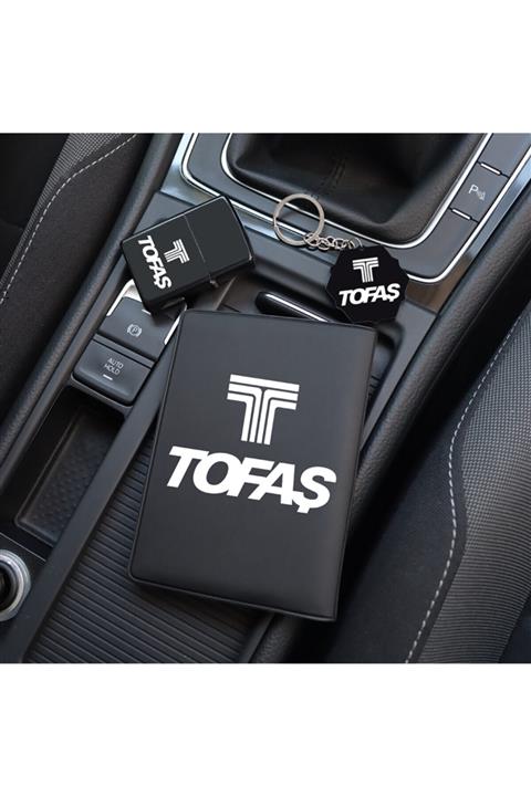 MaveraShop Özel Tasarım Tofaş Logolu Siyah Ruhsat Kılıfı, Çakmak Ve Anahtarlık