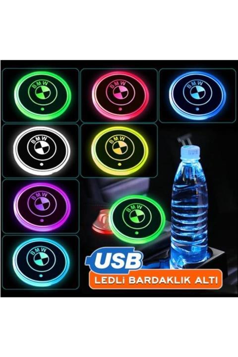 ünlütürkotoaksesuar Bmw Uyumlu Ledli Bardaklık Altı Usb Şarjlı (2 Adet)