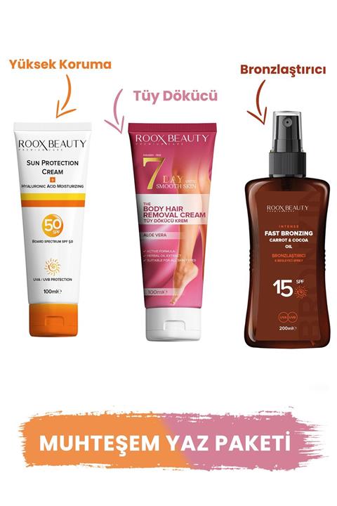 Roox Beauty Güneş Kremi Spf 50 & Tüy Dökücü Krem & Bronzlaştırıcı Spf 15