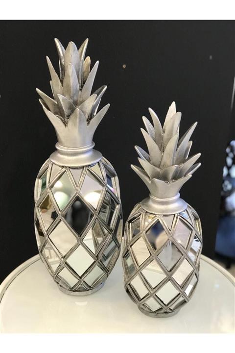 Pink home 2li Aynalı Gümüş Dekoratif Ananas