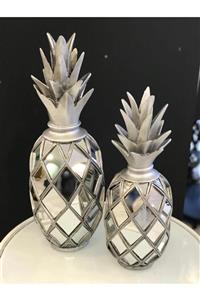 Pink home 2li Aynalı Gümüş Dekoratif Ananas