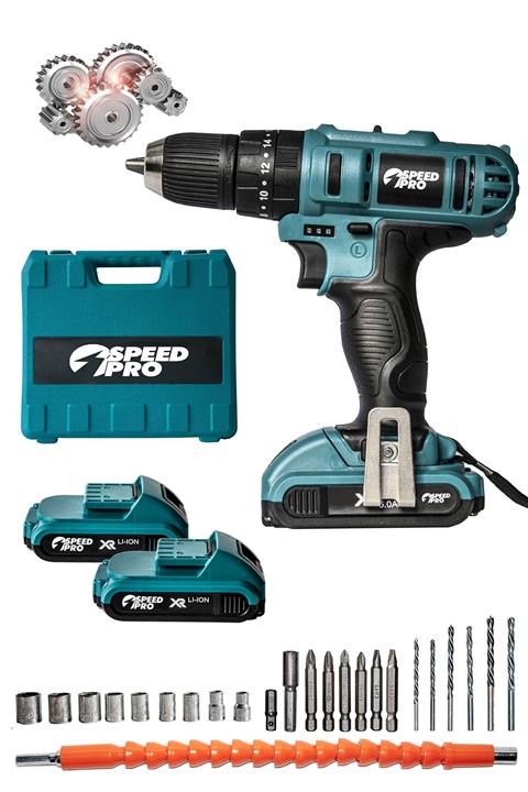 SpeedPro Amerikan 32v 5 Ah Darbeli Sjs Metal Şanzuman Çift Akülü Şarjlı Matkap