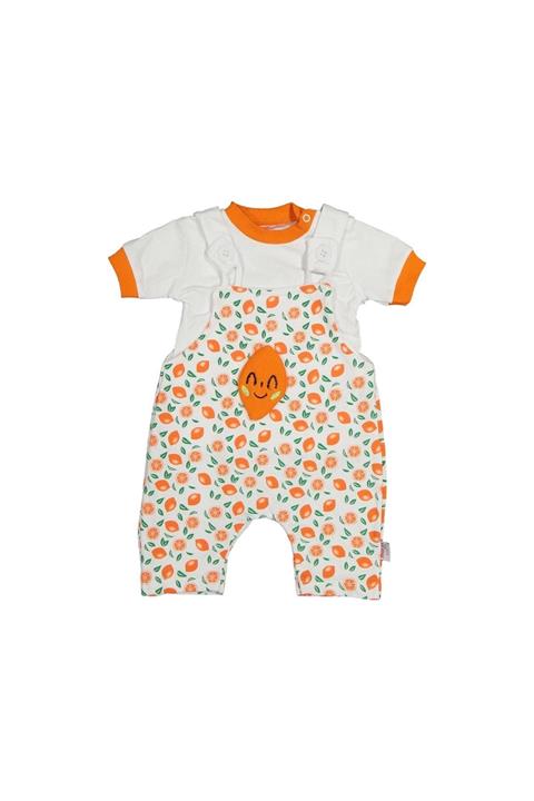 Murat Baby Unisex Bebek Turuncu Portakal Baskılı Salopet Takım