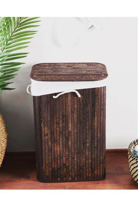 MasterHome Bambu Hasır Katlanabilir Çamaşır Sepeti Kahve