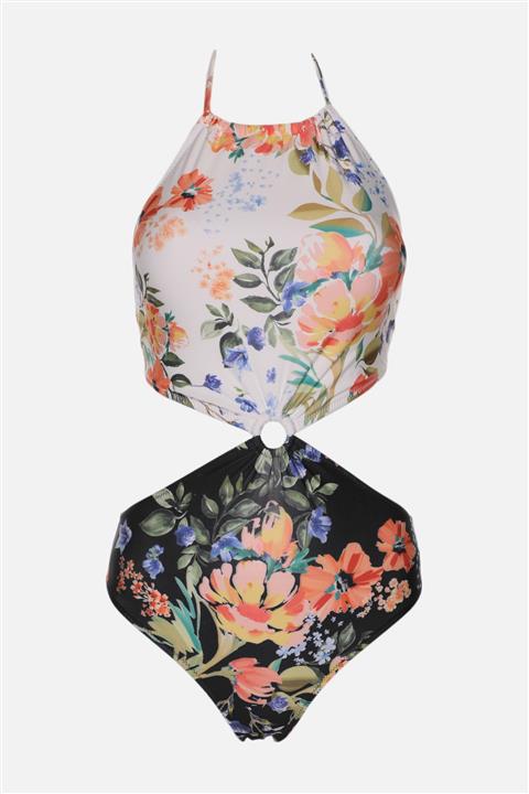 TRENDYOLMİLLA Beyaz Mix Baskılı Halka Detaylı Mayo TBESS22MA0035