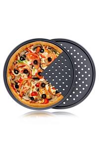 AYBABA STORE Alüminyum 18 Cm Teflonlu Delikli Pizza Tava Tepsisi 2 Adet