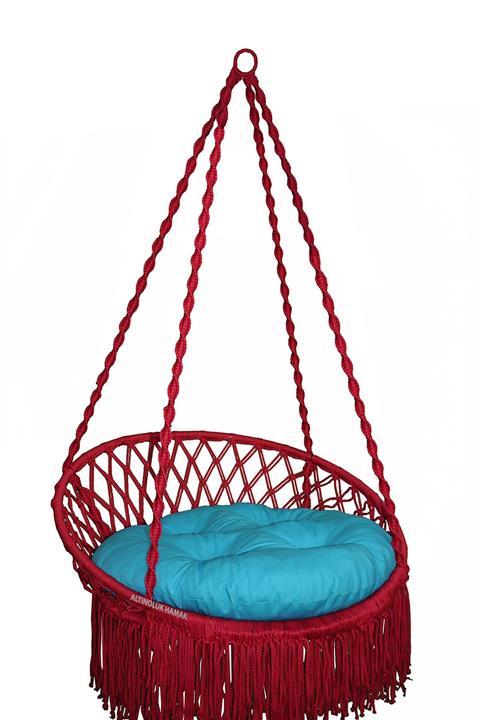 ALTINOLUK HAMAK Altınoluk Püsküllü Relaks Salıncak Kırmızı (Turkuaz Minderli )