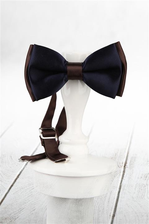 Kravatkolik Erkek Lacivert - Kahve Renk Saten Papyon SP57