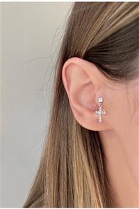 Okkostore Kadın Silver Rengi Sallantılı Haç Piercing Kıkırdak Tragus 6mm