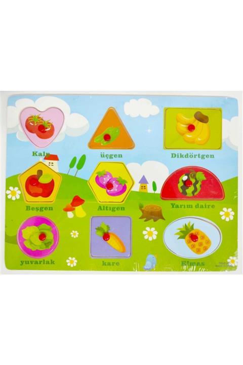 Winnie Baby Ahşap Tutmalı Meyveli Geometrik Şekiller Eşleştirme Türkçe Yazılı Puzzle Okul Öncesi Eğitici Bultak