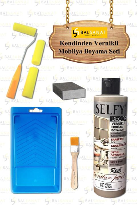 BAL SANAT Kendinden Vernikli Mobilya Boyama Seti Rich Selfy Decor 240 Cc Vizon