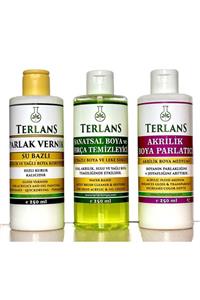 Terlans Akrilik Boya Seti Yardımcı Malzemeler 3x250 ml Vernik Fırça Temizleyici Boya Parlatıcı