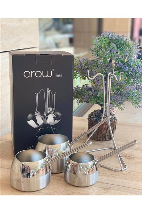 Arow  Dubai Arow 3 Lü Çelik Cezve Rose