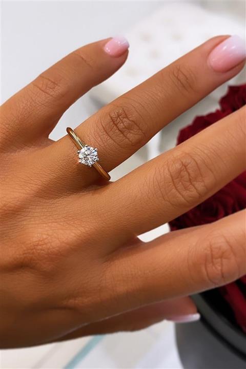 Crystal Diamond Zirconia Laboratuvar Pırlantası 0.50 Karat Tektaş Yüzük