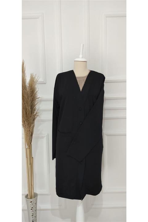 nacar çarşı Kadın Siyah Anne Uzun Ince Penye Hırka