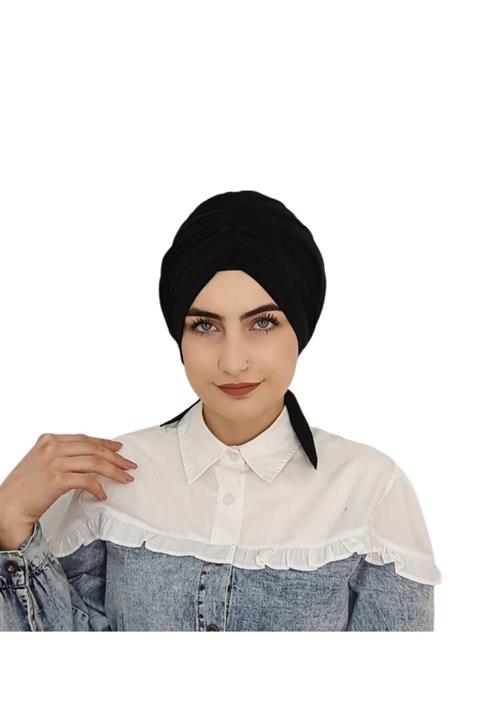 R&S modibone Önü Büzgülü Arkadan Baglamalı Hazır Bone Siyah Renk