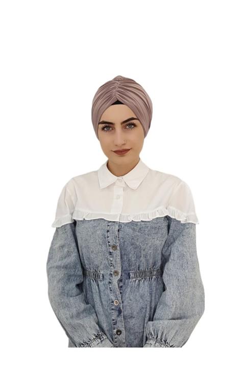 R&S modibone Önü Büzgülü Arkadan Baglamalı Hazır Bone Vizon Renk