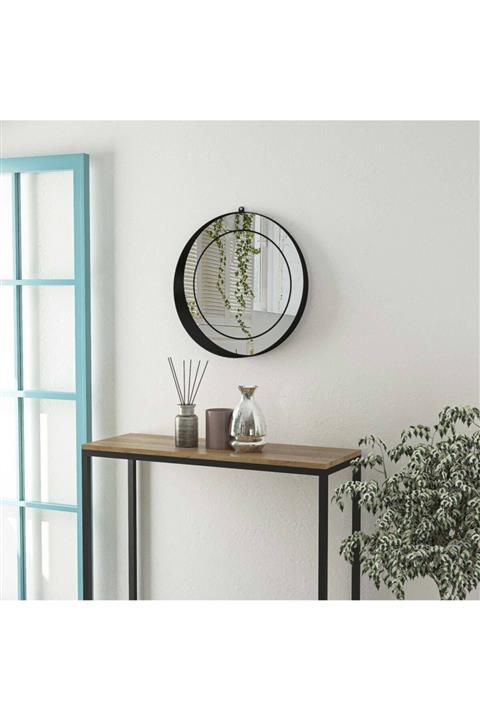 tino furniture Siyah Metal Yuvarlak Duvar Aynası Banyo Aynası 50cm