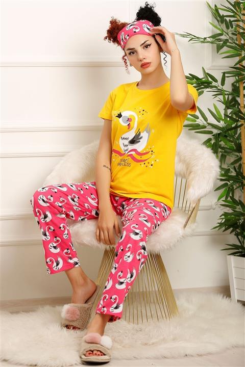 Geyik Giyim Kadın Pijama Takımı Sarı