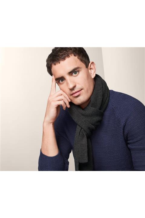 Tchibo Erkek Antrasit Örgü Atkı Kırçıllı