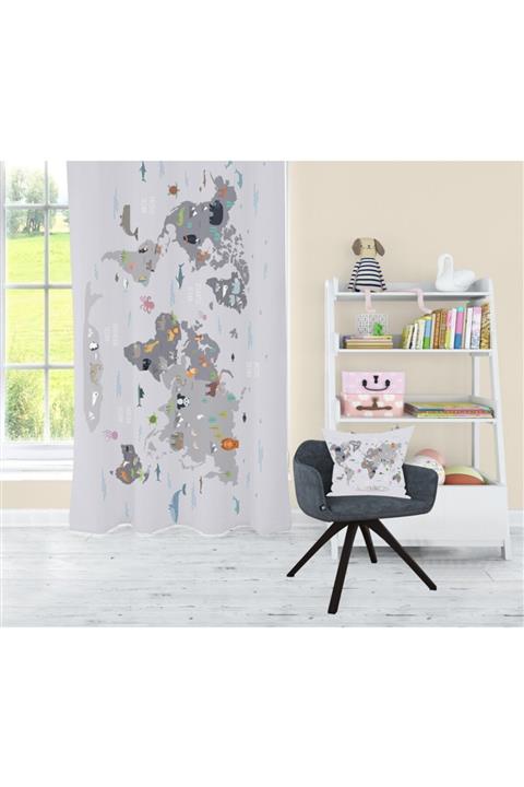 Bebişim Haritalı Çocuk Odası Fon Perde