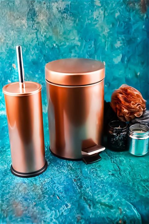 Sensoria Mermer Desen Metal 2'li Banyo Takımı Wc Çöp Kutusu Ve Fırçalık