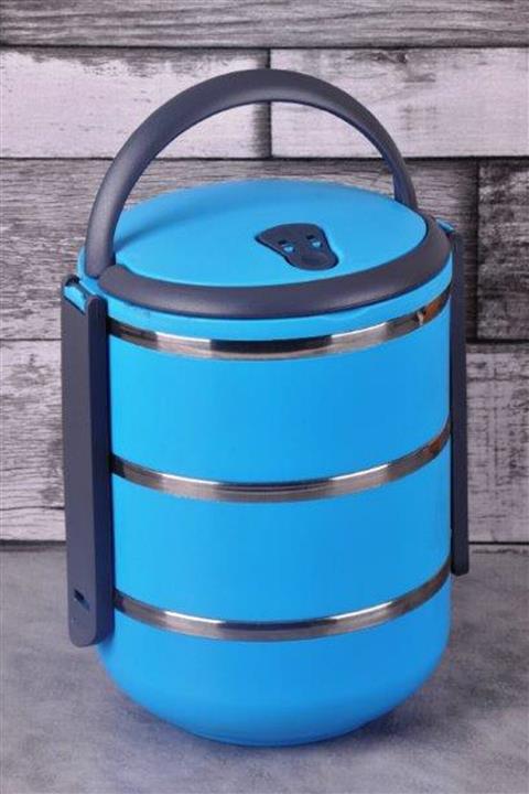 Hitfoni 3 Katlı Sızdırmaz Yemek Termosu Sefer Tası Saklama Kabı Mavi 2,25 Litre Mavi