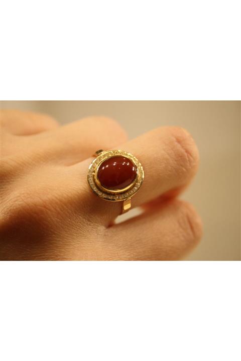 Yenigün Kuyumculuk 14 Ayar Altın Bordo Akik Taşlı Yüzük