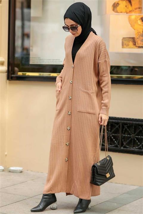 Neva Style Düğmeli Bisküvi Tesettür Triko Hırka 33690bs