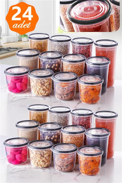 Kitchen Life 24'lü Yuvarlak Erzak Saklama Kabı Seti ( 1725ml*8 + 1225ml*8 +850ml*8)