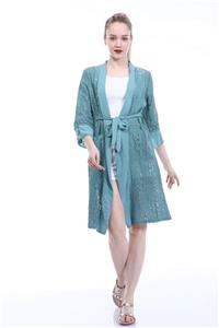 Luisido Kadın Italyan Mint Yeşili Çiçek Işlemeli Dantelli Kimono&kaftan