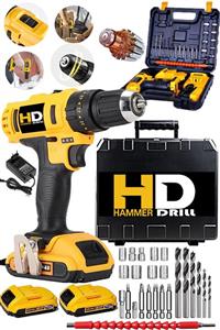 HD Hammer Drill American Cdr 48 V 5 Ah Mega Metal Şanzuman Bakır Sargılı Çift Akülü Vidalama Matkap 27 Parça Set