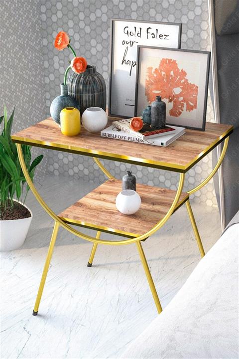 GOLDFALEZ Yan Sehpa Komodin Metal Ayak Çift Gold Ceviz 1977