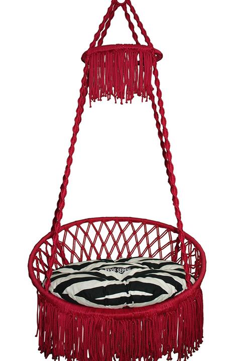 KEYİF SEPETİ Püsküllü Relaks Lüks Salıncak (kırmızı ) Siyah Beyaz Minderli