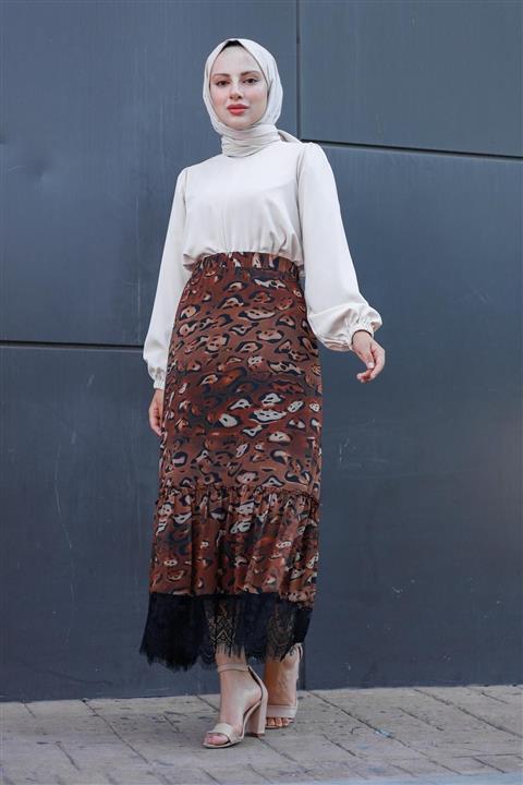 meqlife Dantel Detaylı Etek - Camel