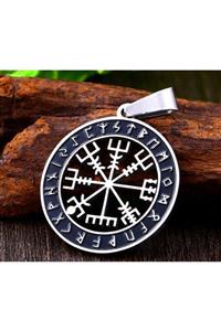 daisybydaisy Viking Kolye - Titanyum Paslanmaz Çelik Vegvisir Savaşçı Pusula Viking Kolye