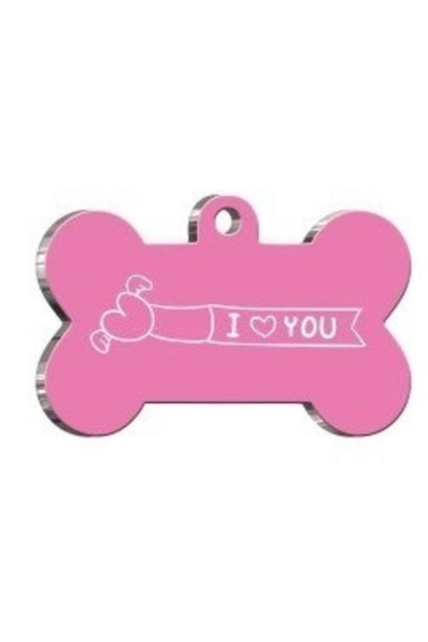 altın pati I Love You Pembe Kedi Köpek Künyesi