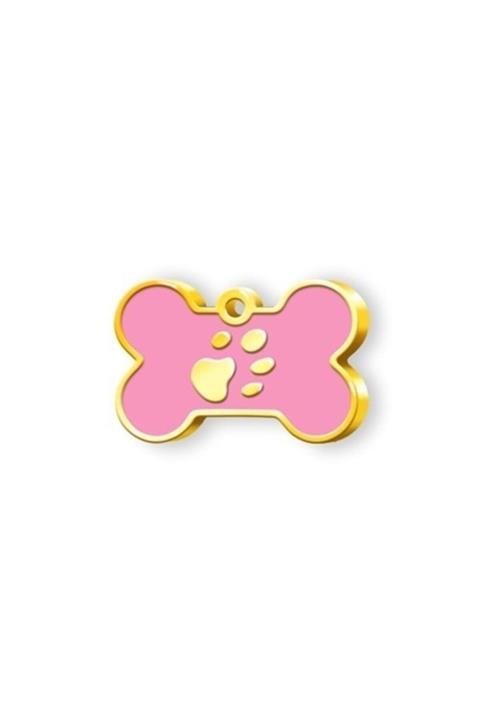 altın pati Kemik Şeklinde Altın Kaplama Küçük Köpek Künyesi (pembe)