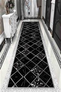 SUNTEKS HOME Dijital Baskı Kaymaz Taban Siyah Üçgen Yolluk Halı
