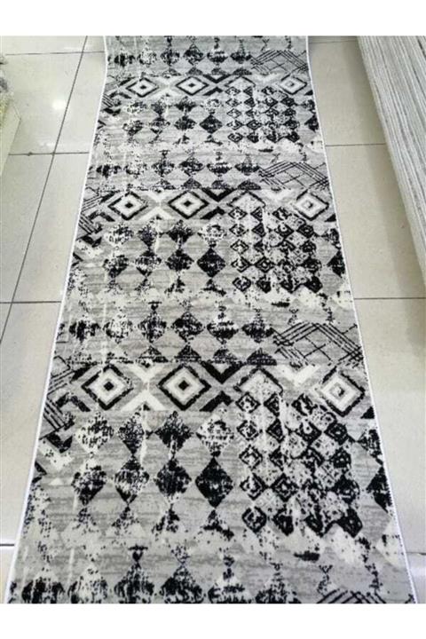 PeriDekor Kaymaz Taban Kesme Siyah Beyaz Etnik Desen Yolluk Pd007
