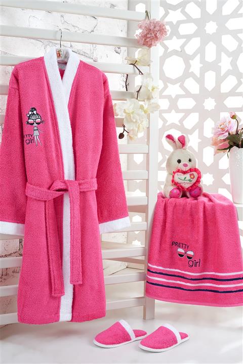 Z&R Home Pretty Girl 13-14 Yaş Pembe Bambu Çocuk Bornoz Seti