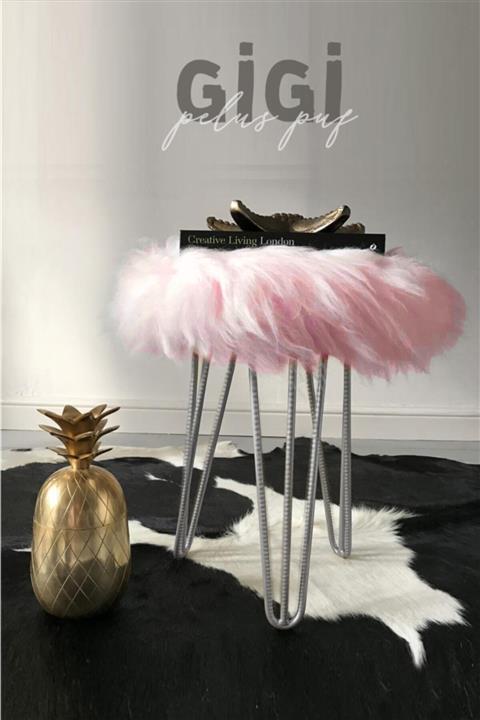 Zem Gigi Pembe Peluş Silver Puf