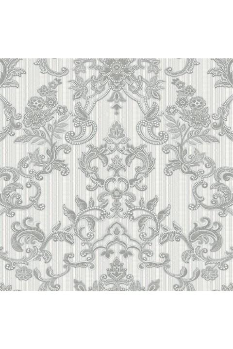 Adawall Seyyah Çiçek Desenli Damask Duvar Kağıdı Gümüş