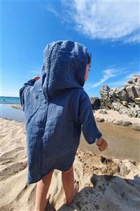 Karma Design Project Kapüşonlu Müslin Bebek/çocuk Panço Indigo Mavi