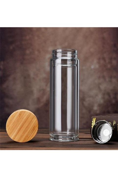 Geseus Cam Matara Çelik Süzgeçli Iki Katmanlı El Yakmaz 400ml-502