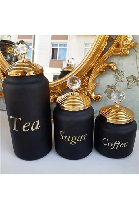 LamproMelloni Dekoratif 3'lü Cam Saklama Kavanozu