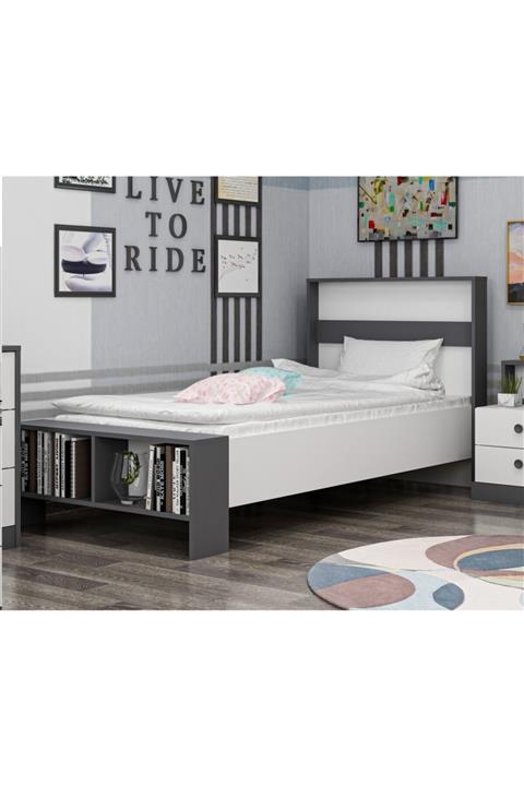 BMdekor Karyola Tek Kişilik Life Beyaz Antrasit 90 X 190 Cm