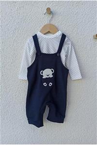 ANILÇO BABY Cepte Ayı Desenli Puantiyeli Erkek Bebek Salopet 6-9-12 Ay