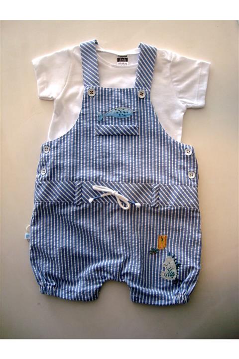 Caramell Erkek Bebek Pamuklu Kumaş Salopet & T-shirt Takım