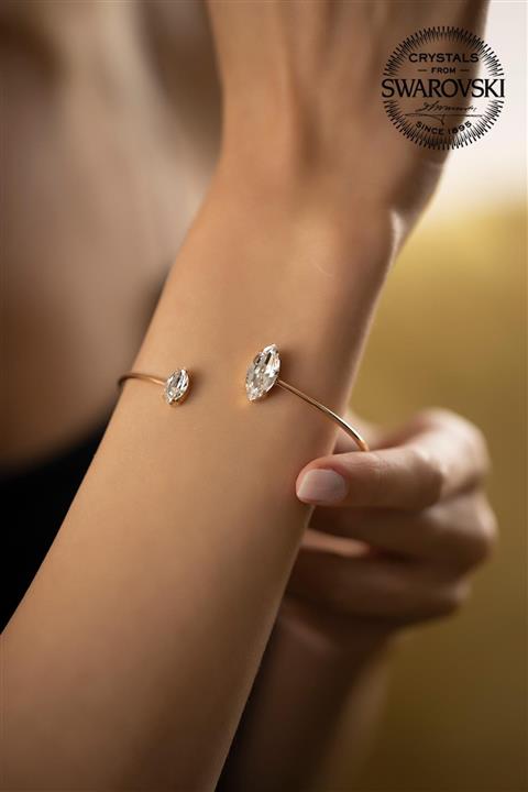 Ninova Silver Kadın Swarovski Taşlı Çift Mekik Model Rose Kaplama Gümüş Bilezik PKT-SBS0886